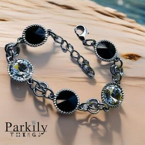Handcrafted bracelet with jet black and clear Swarovski crystal